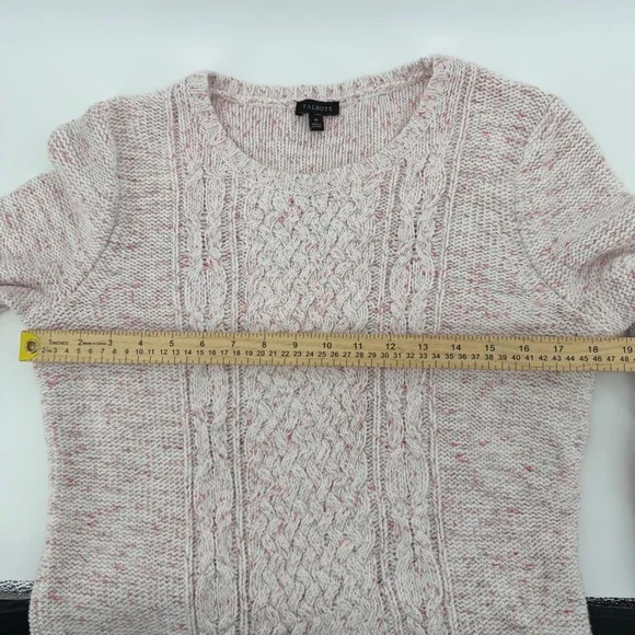 Talbots Women's Cable‎ Knit Sweater Speckled Pink Blue White Cotton Size Medium - Picture 6 of 7